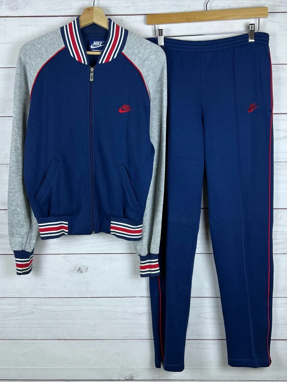 Nike Blue Tag Vintage 80s 2 Piece Tracksuit Set Size Small Mens Navy Gray - Picture 1 of 15